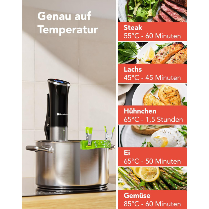 Су-від прилад KitchenBrothers - Су-від стік - Су-від набір - для приготування їжі за технологією су-від - 1200W, чорний, з аксесуарами