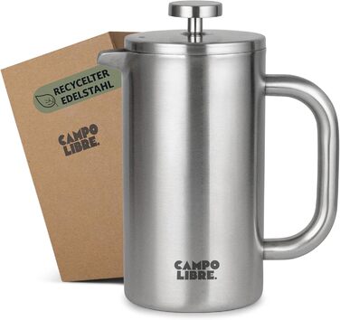 Френч-прес Campo Libre® Giorgio з нержавіючої сталі 0.6л (600мл) з термофункцією | Без пластику, з фільтром | Екологічний, з переробленої сталі