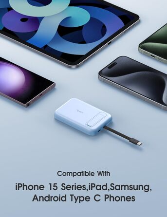 Для iPhone з вбудованим кабелем, кишеньковий розмір, USB Type-C, 5200mAh