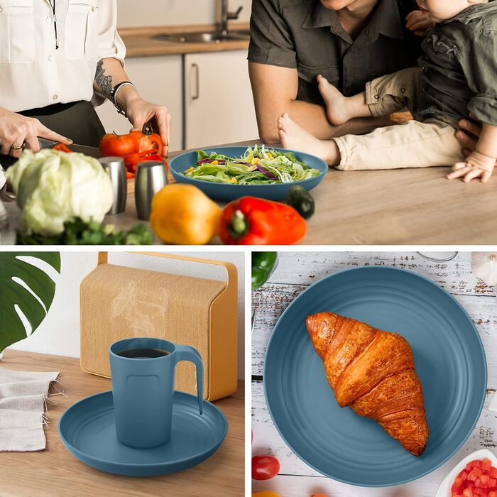 Набір посуду Odoland на 4 особи, 17 предметів: тарілки, миски, чашки (блакитний)