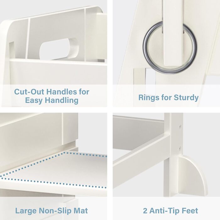 TOETOL Стілець-підставкою для малюків з бамбука, 3 положення по висоті, для кухні, ванної кімнати, антиковзаюча поверхня (слонова кістка)