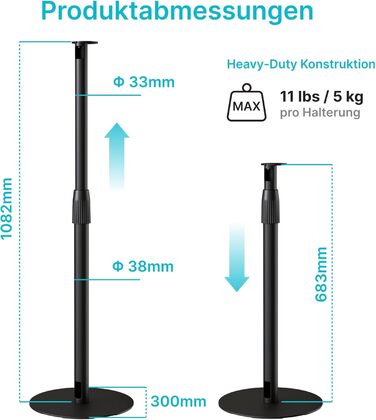 Підставка для колонок PEGZONE, сумісна з SONOS Era 300/100, регульована висота, з кабельною організацією, чорна, 2 шт.