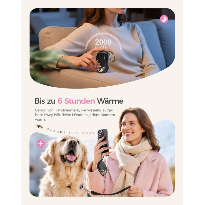 Електричні грілки для рук OCOOPA 2 шт. з дизайном гребінця, багаторазові, 4000mAh, 1.5 см, підходять у рукавички та сумки, подарунок на Новий рік, для жінок, зимові аксесуари, Ocoopa x UT5 Wiesengeflüster (Кількісний випуск)