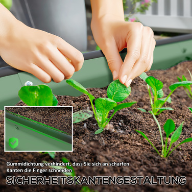 Набір з двох високих грядок для саду, горщики для зовнішніх рослин з відкритим дном, гумовим краєм, металеві, 181 x 93 x 30 см, зелені