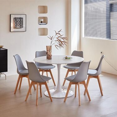 Набір обідніх стільців 6 шт., масивні дерев'яні ніжки, знімні подушки, кухонні стільці, сучасний дизайн (сірий)