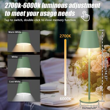 Aipsun LED настільна лампа акумуляторна, регульоване світло, зелена, 5500mAh, IP54, для ресторану, спальні, бару