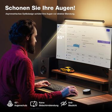 Світлодіодна лампа-панель Douxlife для монітора з підсвічуванням, USB офісна лампа з сенсорним керуванням та пультом, 42 см, регульована яскравість/колірна температура, Screenbar для ПК, чорний