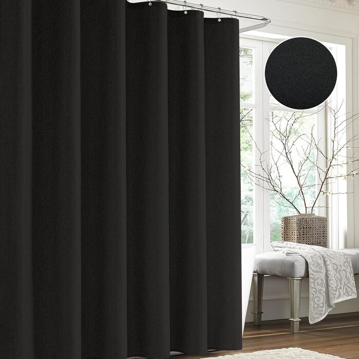 Шторка для душу з льону з металевими кільцями, сіра, 182 x 214 см