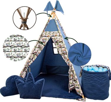 Дитячий намет-тіпі з килимком, подушкою та м'ячами - ігровий намет для дитячої кімнати - намет-тіпі для дівчаток - намет-тіпі для дітей - дитячий ігровий будиночок - ігрові пристрої для дому (автомобілі)