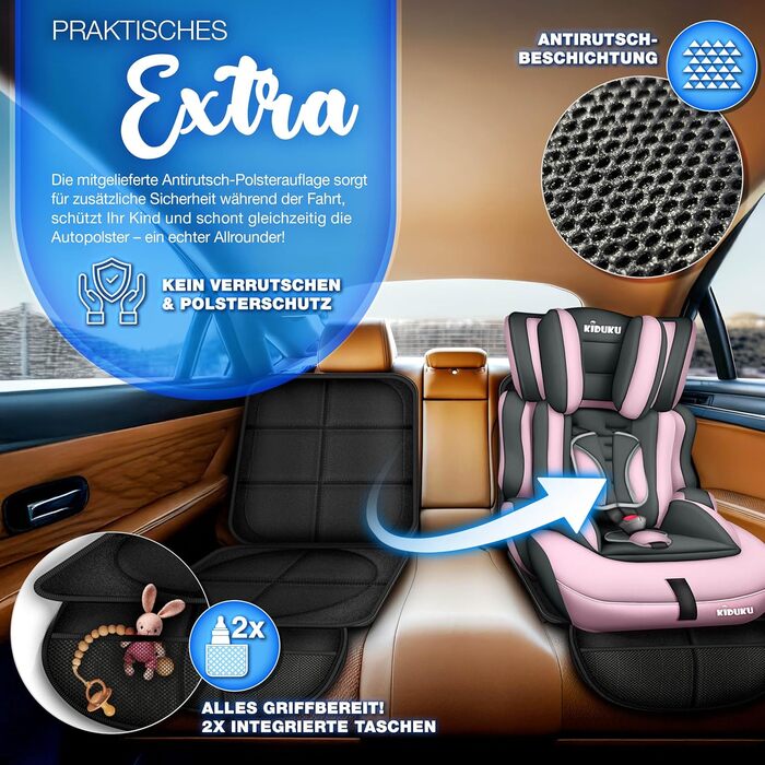 Автокрісло KIDUKU® 9-36 кг (1-12 років) 3-в-1 ECE R129/03, група 1/2/3, з підкладкою, сірий/рожевий