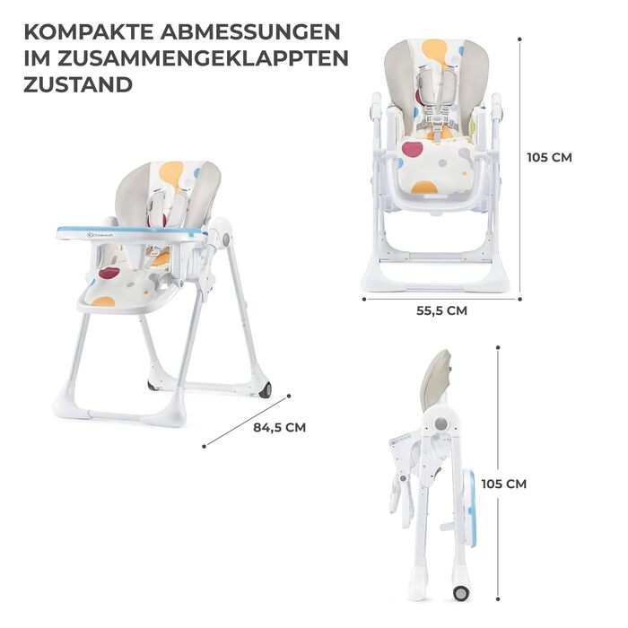 Дитячий стільчик Kinderkraft Yummy – багатофункціональний, для малюків від народження, PU-матеріал, легко миється