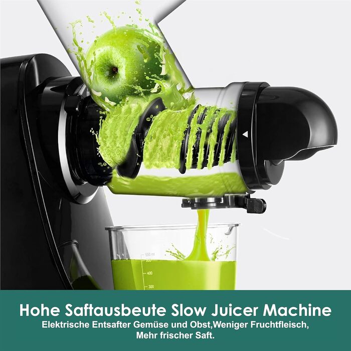 Електричний соковитискач Fretta Slow Juicer: холодний віджим, 76 мм, для овочів та фруктів, чорний