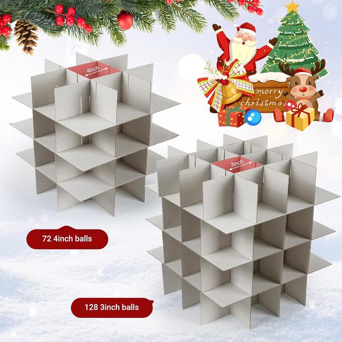 Коробка для прикрас на ялинку з 128 відділеннями, XL, з кришкою та кишенями, білий сітчастий матеріал