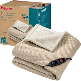 Електрична ковдра Beurer HD 80 Cord beige - тепла та затишна ковдра з 6 рівнями нагріву, функцією автовимкнення та системою безпеки, з м'якого корду