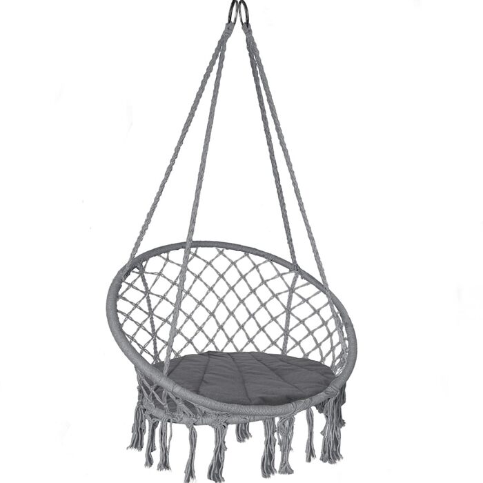 Підвісне крісло-гойдалка VOUNOT з полицею для книг та подушкою, для дому та саду, діаметр сидіння 80 см, X-Large, сірий колір