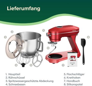 Кухонна машина Chefree M500 Profi: планетарний міксер 7л, 1800W, LED-дисплей, 10 швидкостей, 3 насадки (міксер, віночок, гак)