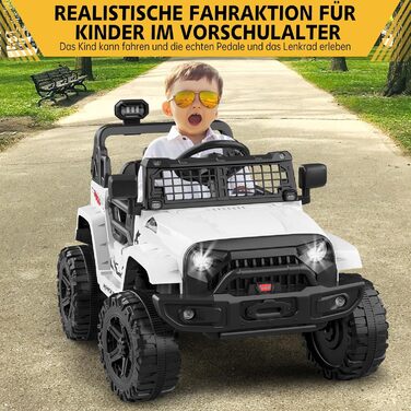 Дитячий електромобіль 12V з пультом, амортизацією, LED, Bluetooth, 2 швидкості, для дітей 3-8 років, білий