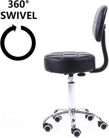 Стілець на коліщатках KKTON робочий стілець зі спинкою регульований по висоті 50-64 см зі штучної шкіри чорного кольору