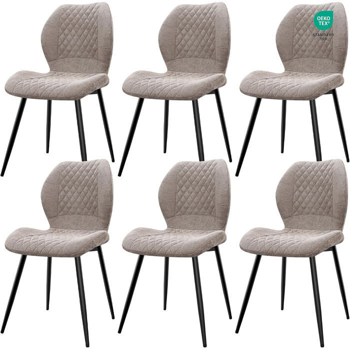 Набір обідніх стільців 4 шт. (6 шт.) - м'які, ергономічні, з льону для вітальні, кухні, спальні, рецепції (колір: коричневий)