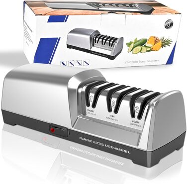 Електричний точило для ножів Herboom, 3-ступенева система з алмазним покриттям, для грубого шліфування, ремонту та заточування ножів