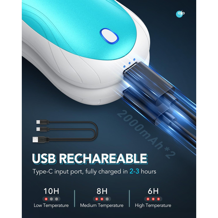 Електричні грілки для рук Cnkeeo, 2 шт. з роздільним магнітним з'єднанням, Powerbank USB, 3 режими нагріву, для спорту, риболовлі, полювання, чорно-білі (блакитно-білі)