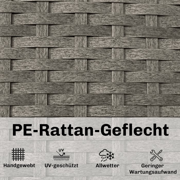 Шезлонг з ротангу Polyrattan S-подібної форми з 5-рівневим регулюванням спинки, підголівником, дихаючою тканиною та захистом від ультрафіолету.