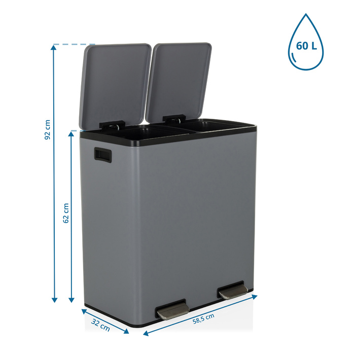 Збирач відходів / Система сортування відходів CLEAN XIII 60L (2x30L) Сталь Сірий hjh ОФІС