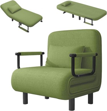 Крісло-ліжко Fabulcozy для дорослих, 4-в-1, сіре (зелене), 60x68x85 см. З металевим каркасом, з подушкою та підлокітниками. Великий комфорт.