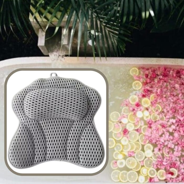 Подушка для ванни Limux Luxuriös: ергономічна підтримка голови, шиї та спини, сітка 4D Air Mesh, 6 присосок, для всіх ванн та джакузі, сірого кольору