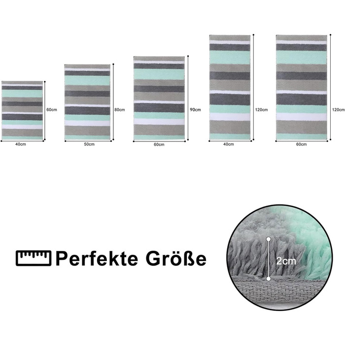 Набір килимків для ванної кімнати Homaxy (2 шт.) з мікрофібри, 40x60 см + 40x120 см, зелено-сірий. Вбираючі, м'які, з високим ворсом