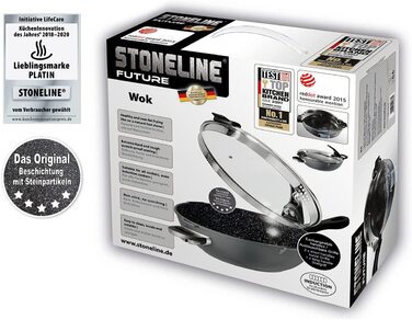 Вок Stoneline Future 32 см, з кришкою з ситової банки, зі змінними ручками, індукційний, литий з алюмінієвого сплаву, з покриттям з шести