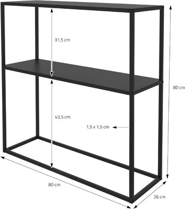 Консольний стіл ML-Design з полицею, металевий, чорний, 80x26x80 см, підставка для квітів Табурет для квітів Підставка для рослин Полиця для рослин Стояча полиця Журнальний стіл Промислові меблі для вітальні Декоративні меблі для передпокою (3)