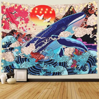 Настінний гобелен Dremisland в японському стилі Ukiyo-e з зображенням великого кита XL 175x230 см