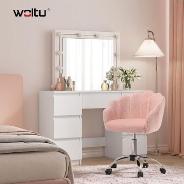 Крісло WOLTU для офісу та дому з м'якою спинкою у вигляді пелюстки, обертове, з регулюванням висоти, рожеве, з тканини кашемір