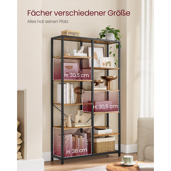 Стильна полиця VASAGLE з 5 полицями для вітальні, ванної, кухні, коридору. Легка збірка, вінтажний дизайн, колір: коричневий + чорний
