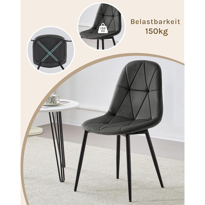 Крісла для їдальні Lestarain з підлокотниками, для кухні, вітальні, оббивка з велюру, металевий каркас, ергономічний дизайн, темно-зелений колір (темно-сірий), набір 2 шт.