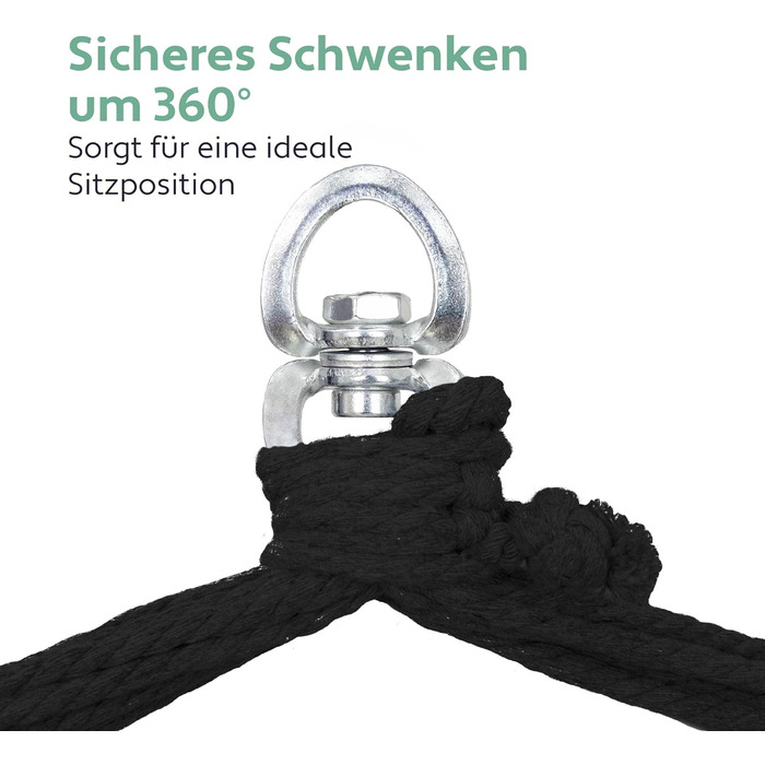 Підвісне крісло на відкритому повітрі - Стійке та безпечне крісло-гамак - Стильне підвісне крісло для приміщень - Гойдалки для дорослих та дітей - Зручне оформлення кімнати в стилі бохо - Вантажопідйомність 200 кг (чорний), 5