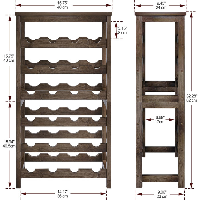 Стеллаж для вина на 24 пляшки з бамбука, 6-рівневий, з полицями, горіхового кольору