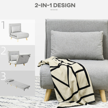 Крісло-ліжко з регульованим спинкою у 6 положеннях, з текстурою льону, витримує до 150 кг, світло-сірого кольору.