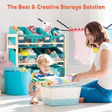 Дерев'яний органайзер для іграшок NUKied | 3-ярусна полиця з коробками | Для дитячої кімнати, школи, садочка