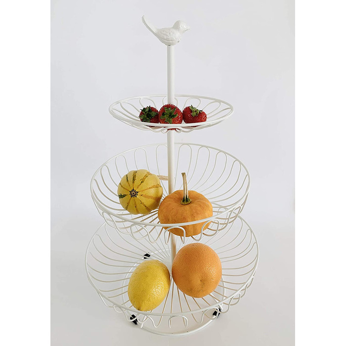 Двоярусна 3-поверхова кошик для фруктів Auroni ваза для фруктів металева чорна сучасна декоративна для більшого простору стільниці приваблива ідея подарунка в стилі заміського будинку (білий)