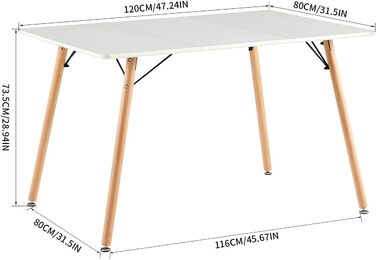 Стіл обідній прямокутний H.J WeDo з бука та МДФ, білий, 110x70x75 см (без стільців)