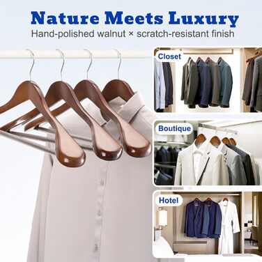 Дерев'яні вішалки для одягу HOUSE DAY, 6 шт., ширина 45 см, горіх, з неслизькими поверхнями, для сорочок, костюмів та штанів