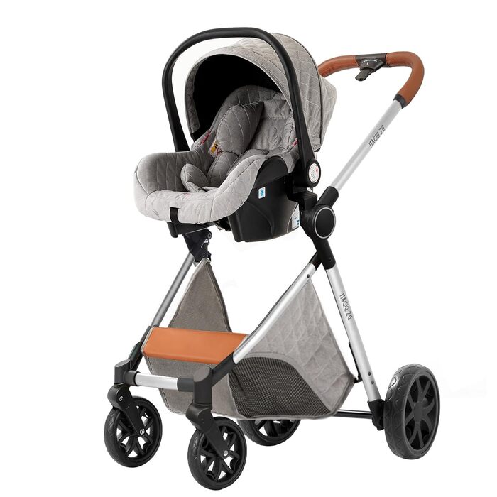 Дитячий візок 3 в 1 Kinderwagen V9 Light Grey: універсальний, алюмінієвий, з реверсивним блоком
