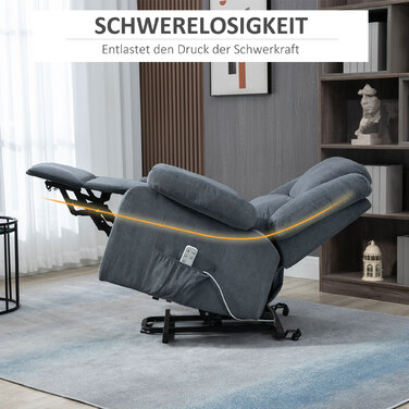 Реклайнер для телевізора HOMCOM Recliner з електричним регулюванням з функцією відкидання та дистанційним керуванням, оксамитовий вигляд сірого кольору, 92x93x105см