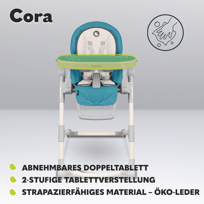 Дитячий стільчик Lionelo Cora Plus 2 в 1, 6-36 місяців, до 15 кг, з регулюванням висоти та ігровим бруском (Блакитний)