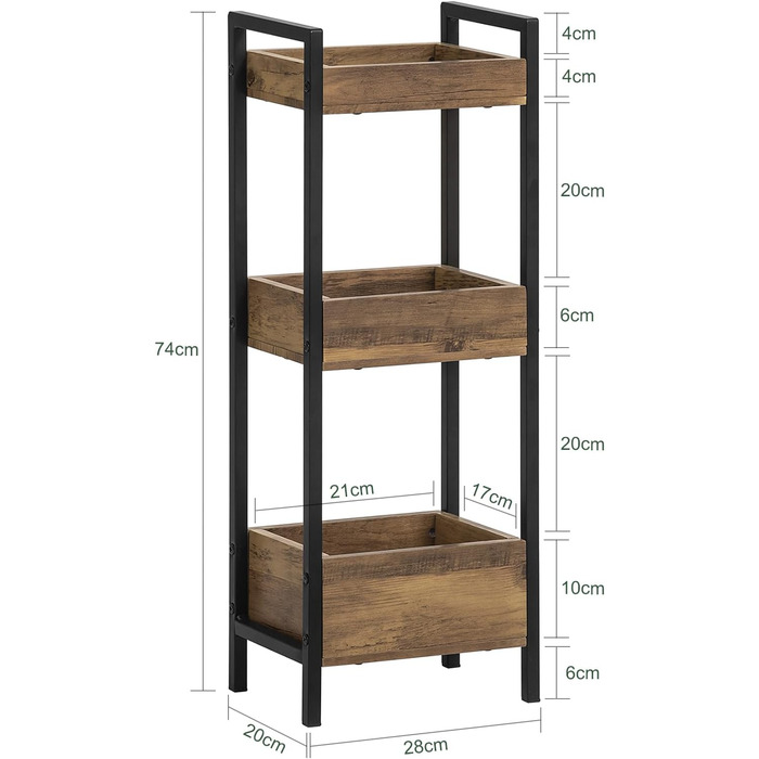 Тумбочка для ванної кімнати SoBuy з 3 міцними полицями, вузька шафа з МДФ, комод для ванної кімнати, витримує до 30 кг, полиця для ванної кімнати в дерев'яних тонах, для маленьких ванних кімнат 28x20x74 см, вінтажний стиль FRG226-F