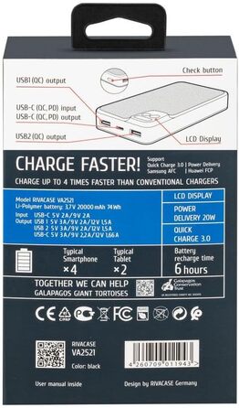 Вт, LCD дисплей, USB-C, 1 вхід, 3 виходи, 2585 Powerbank 30000mAh, QC/PD 20