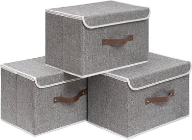 Ящики для зберігання OUTBROS з 3 предметів з кришками, 38 x 25 x 25 см, складні тканинні ящики, кошики для зберігання, органайзери для іграшок, одягу, книг, ST02BGS3 (сірий, маленький(3 упаковки))
