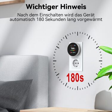 Детектор чадного газу та газу з вилкою, 4-в-1 CO-детектор з датчиком температури та вологості, з акустичним сигналом для дому та автокаравану, 1 шт. (Чорний) (Білий 1)